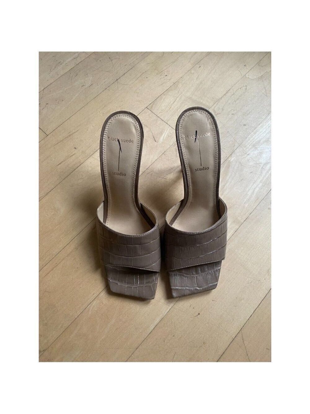 BLACK suede Studio "Valentina" croc embossed mules BNWOT heels women sz 39 NEW - Picture 2 of 10